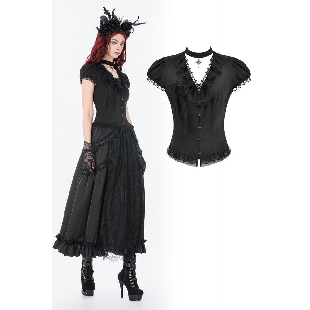 Dark in Love Courtly Cross Gem Pendant Gothic Blouse