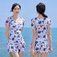Women's Fashion Ruched Short Sleeve Swimming Dress with Under Shorts