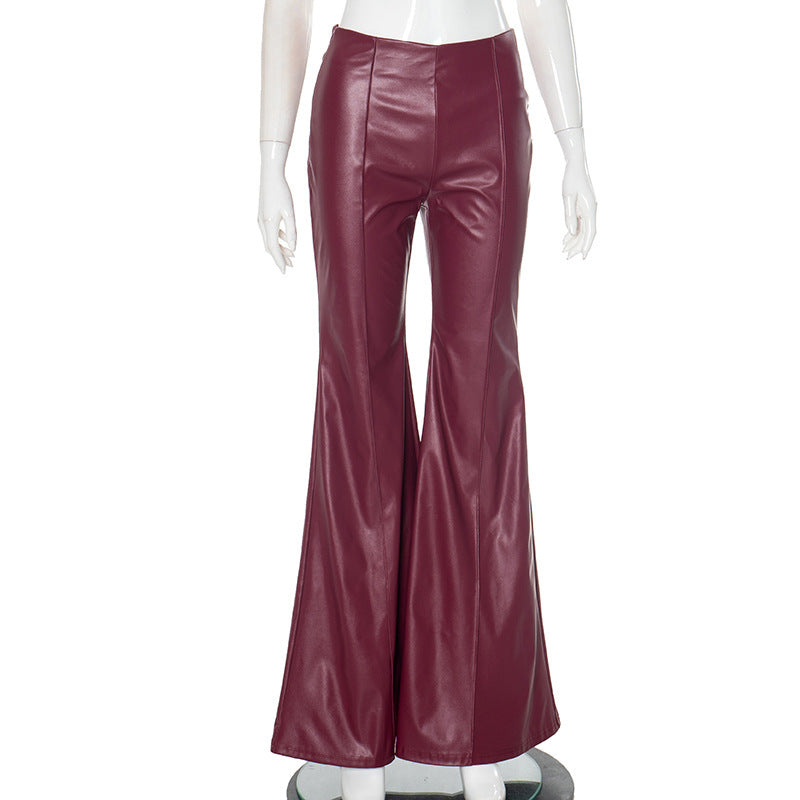Leather Stitched Tight 1970s Style Ultra-Flared Pants