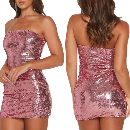 Fashion Sexy Summer Sparkling Sequin Tube Mini Dress