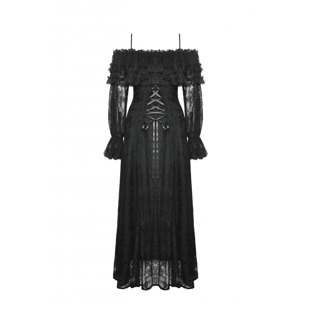 Dark in Love Cosette Elegant Gothic Off-Shoulder Ruffle Maxi Dress