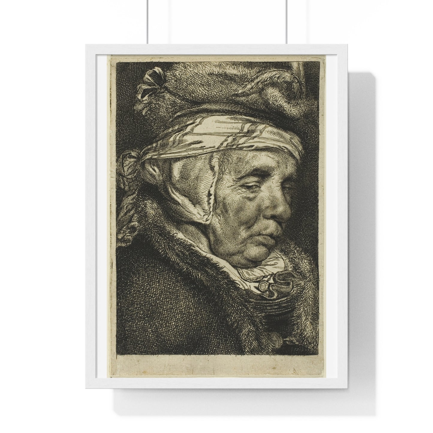Head of an Old Woman (So-Called Portrait of Visscher's Mother) by Cornelis Visscher, from the Original, Framed Print
