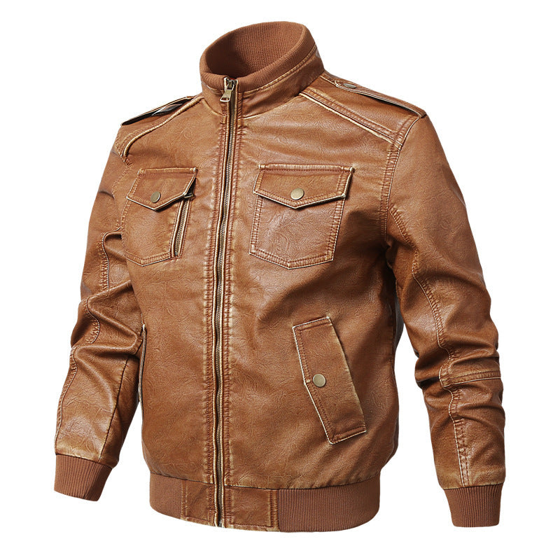 Vireous Large-Size Men's Leather Bomber Jacket