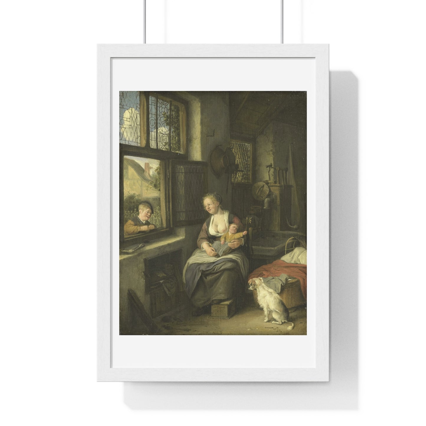 A Mother with her Children (1690) by Cornelis Dusart, from the Original, Framed Art Print