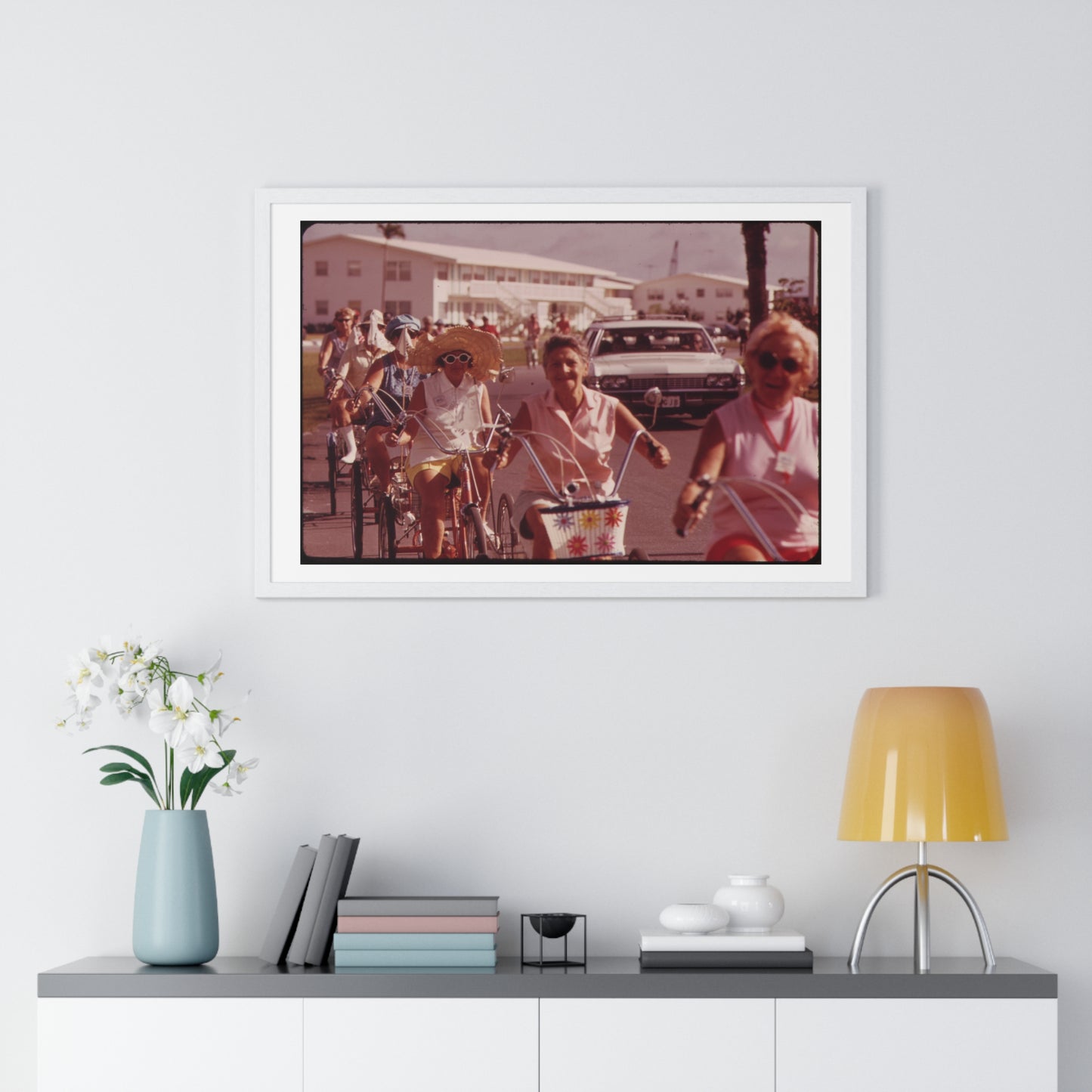 Tricycle Club at the Century Village Retirement Community (circa 1973) Vintage Photography by Flip Schulke, Framed Print