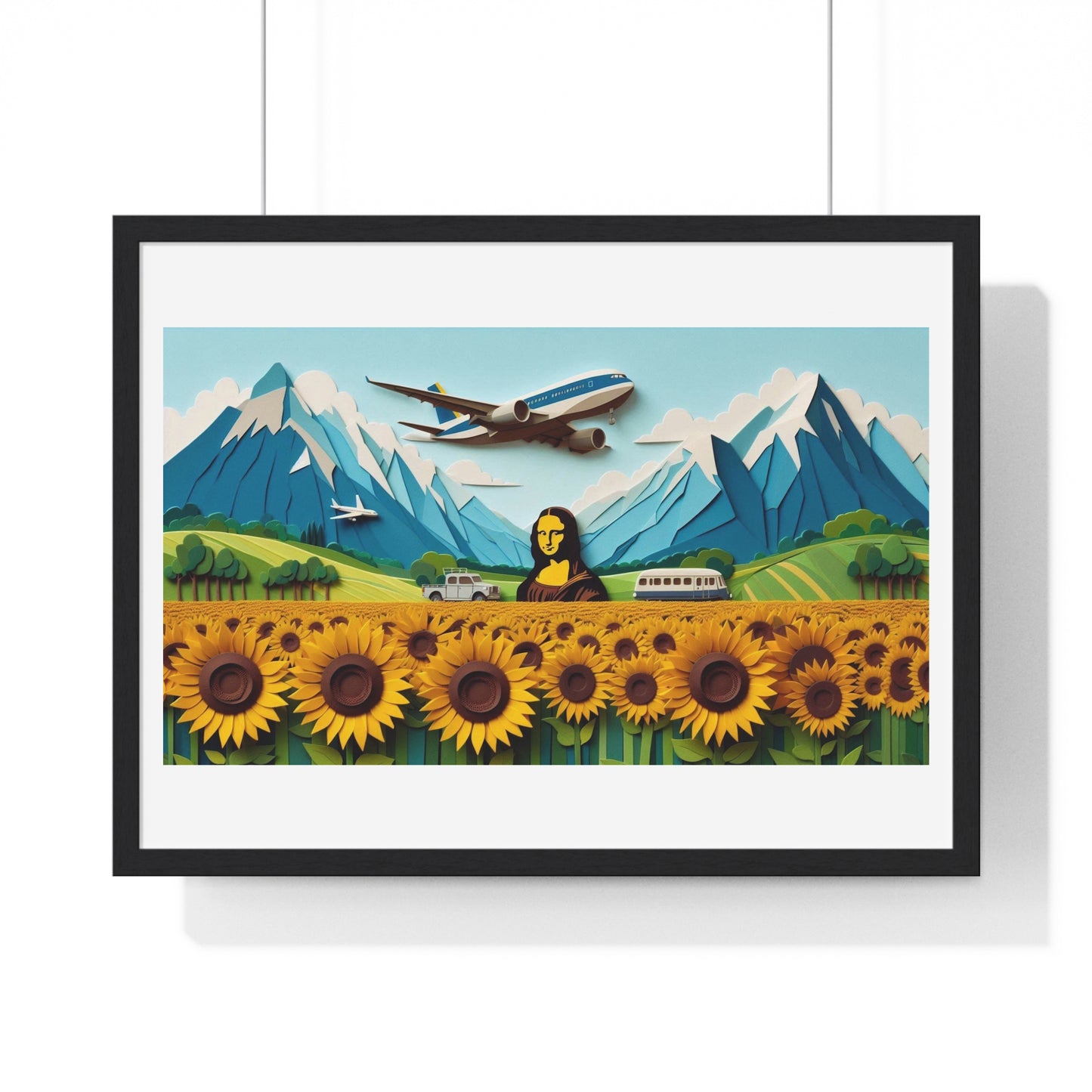 Mona Lisa in a Sunflower Meadow, Abstract Art 'Designed by AI' Framed Print