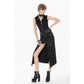Dark in Love Punk Layered-Pocket Cutout Belted Long Skirt