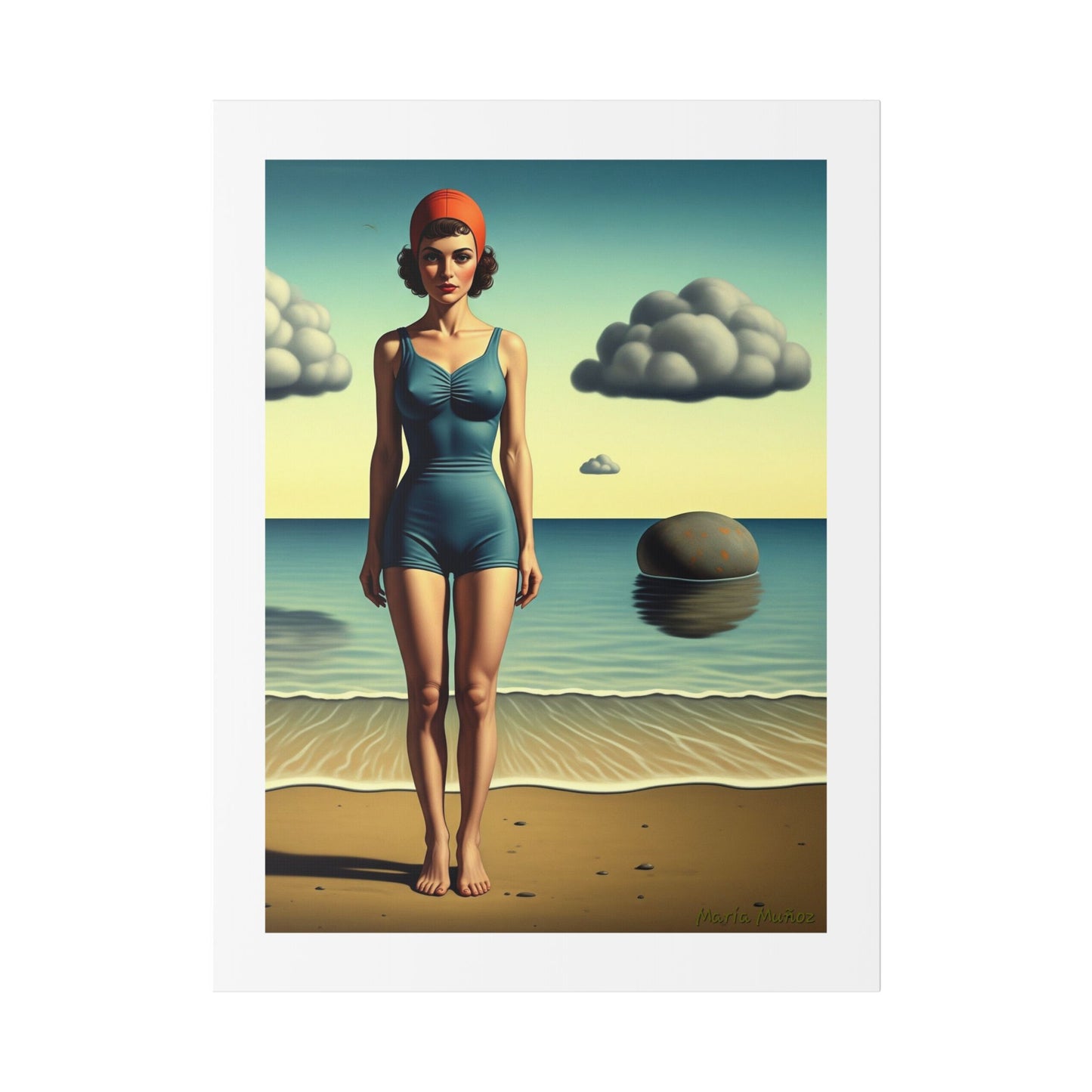 Woman at the Beach, Rene Magritte Art Style 'Designed by AI' Canvas Art Print