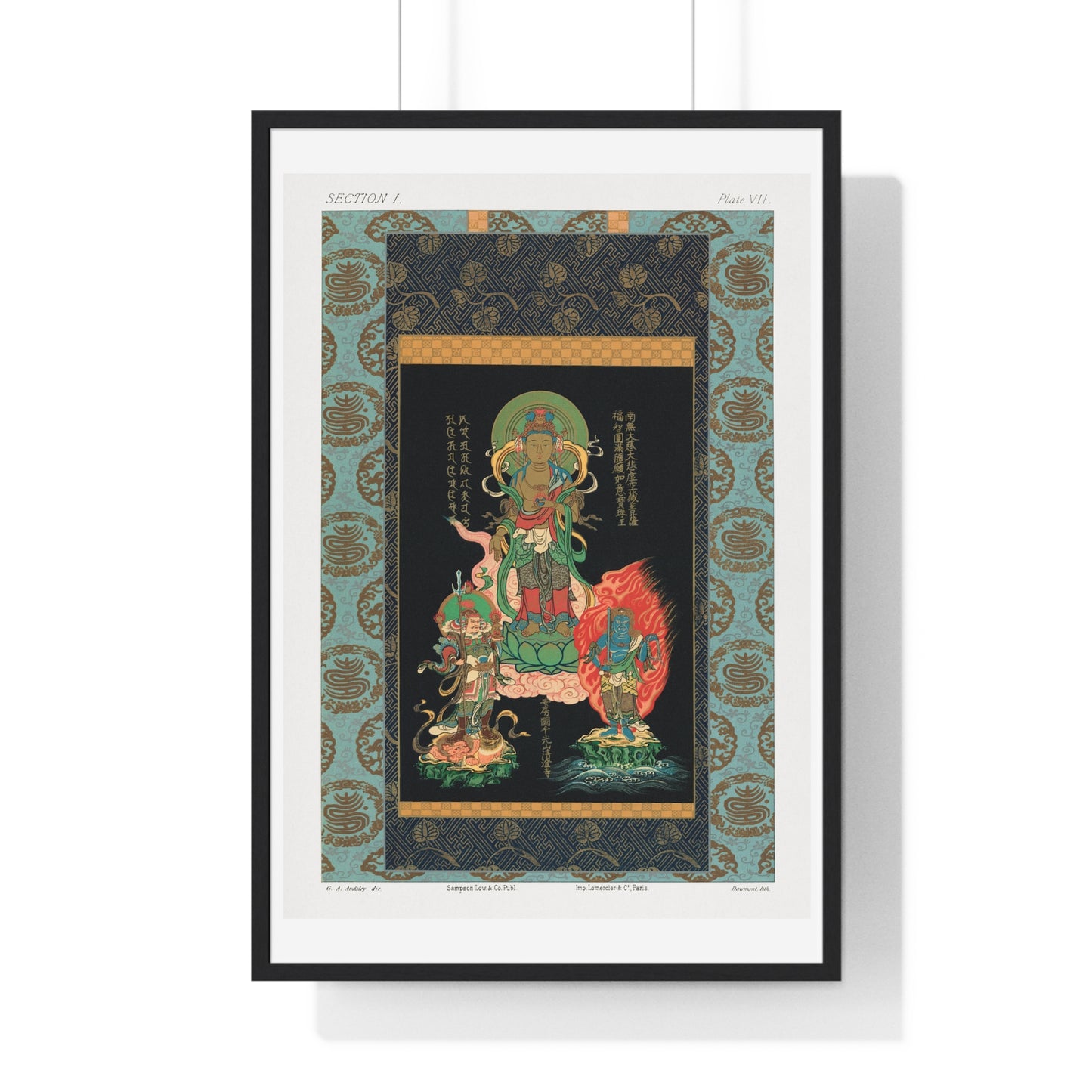 Bodhisattva and Two Gods, Vintage Japanese Painting by George Ashdown Audsley, from the Original, Framed Print