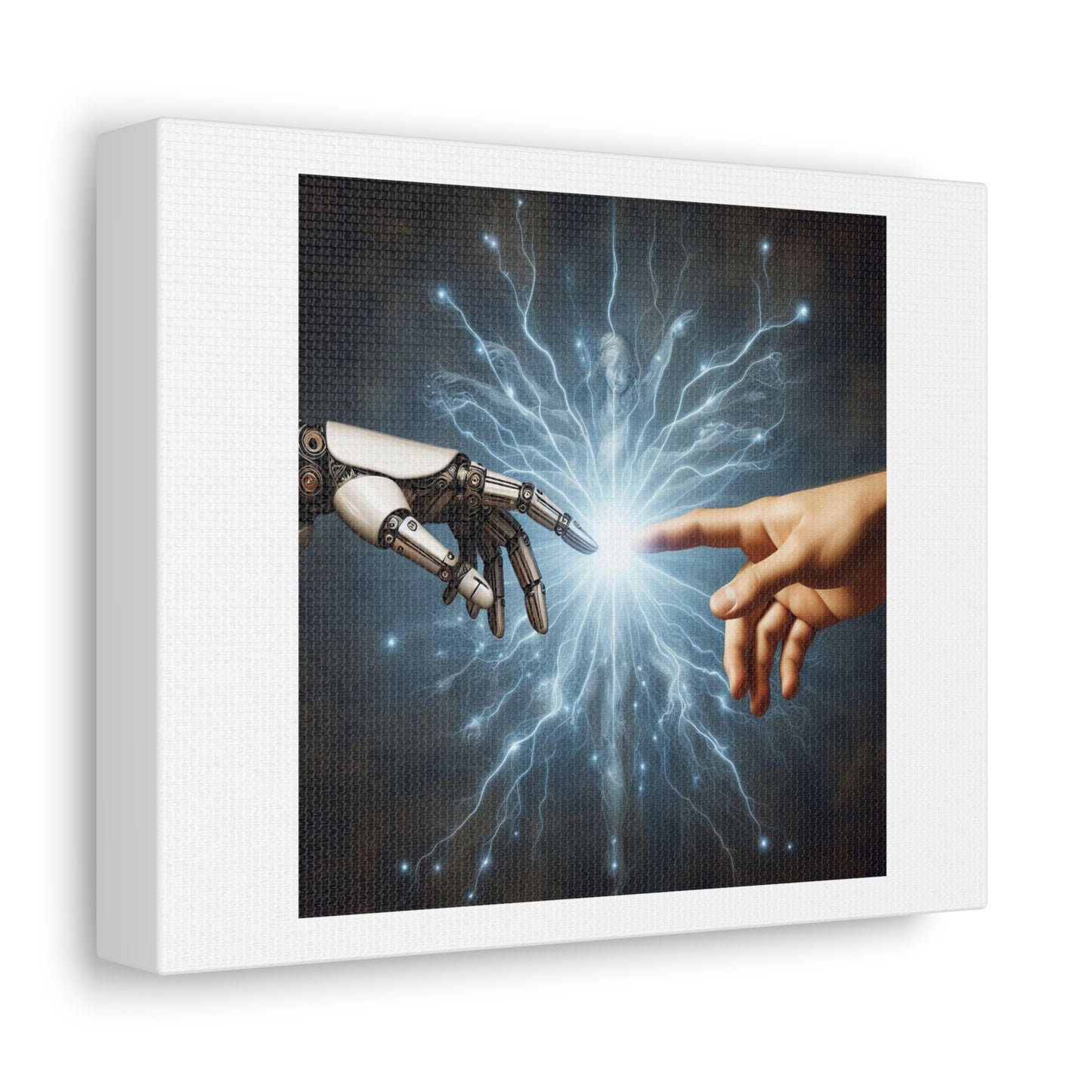 Robot and Human in Michelangelo's 'Creation of Adam' II, Art Print 'Designed by AI' on Canvas