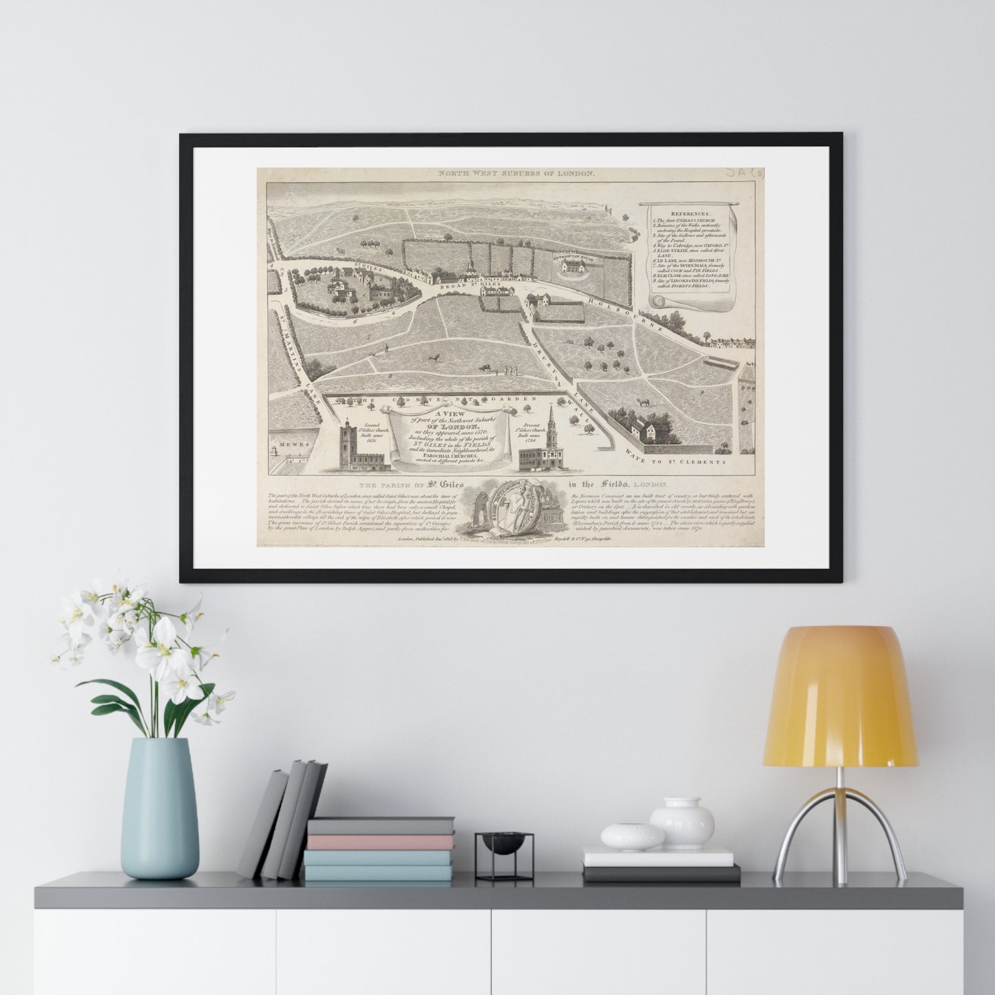 Antique Map of the Parish of St Giles in the Fields, London (1818), from the Original, Framed Art Print