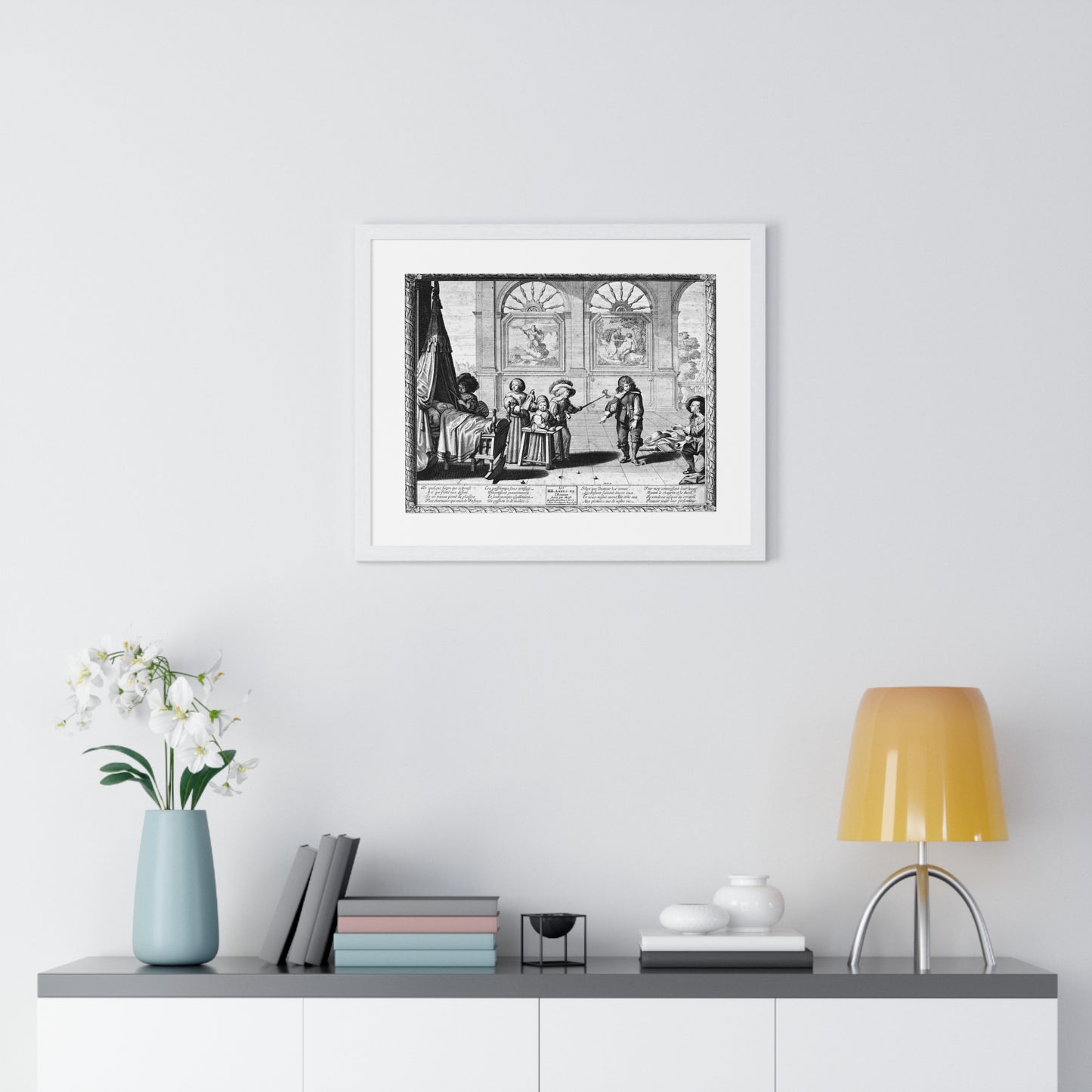 Children Playing with Toys, in the Background are Paintings of the Creation and the Creation of Adam, by Abraham Bosse (1636) Framed Print