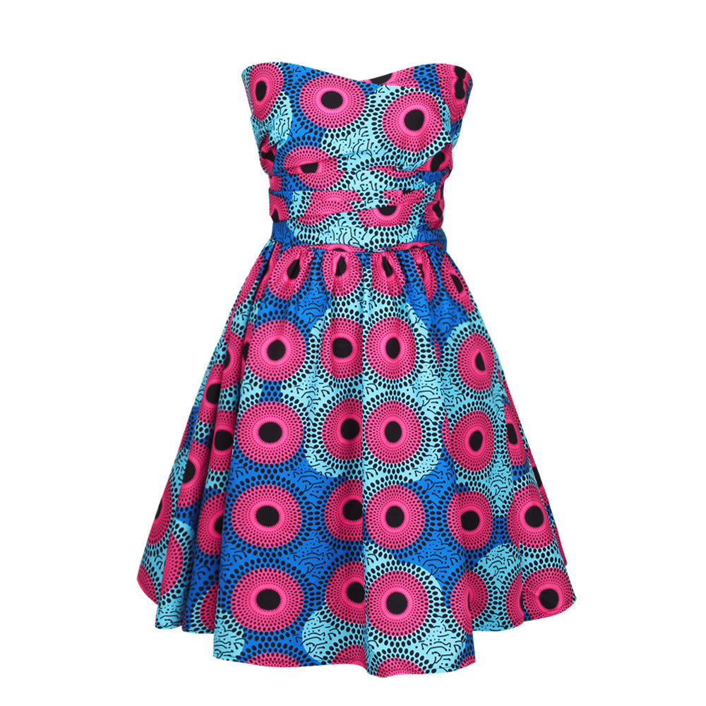 African Print Halter Dress, Pleated Skirt