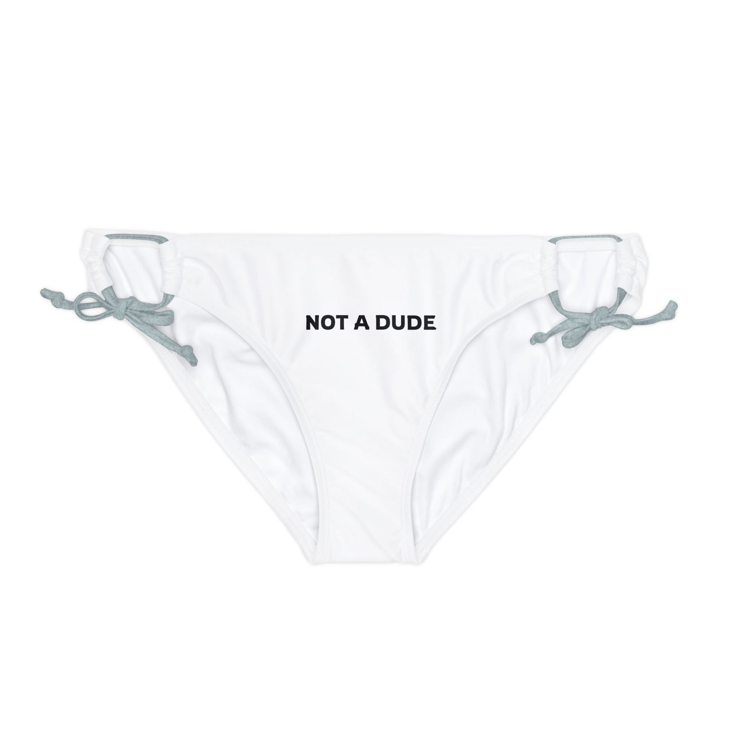 'Not a Dude' Women's White Printed Loop Tie Side Bikini Bottom