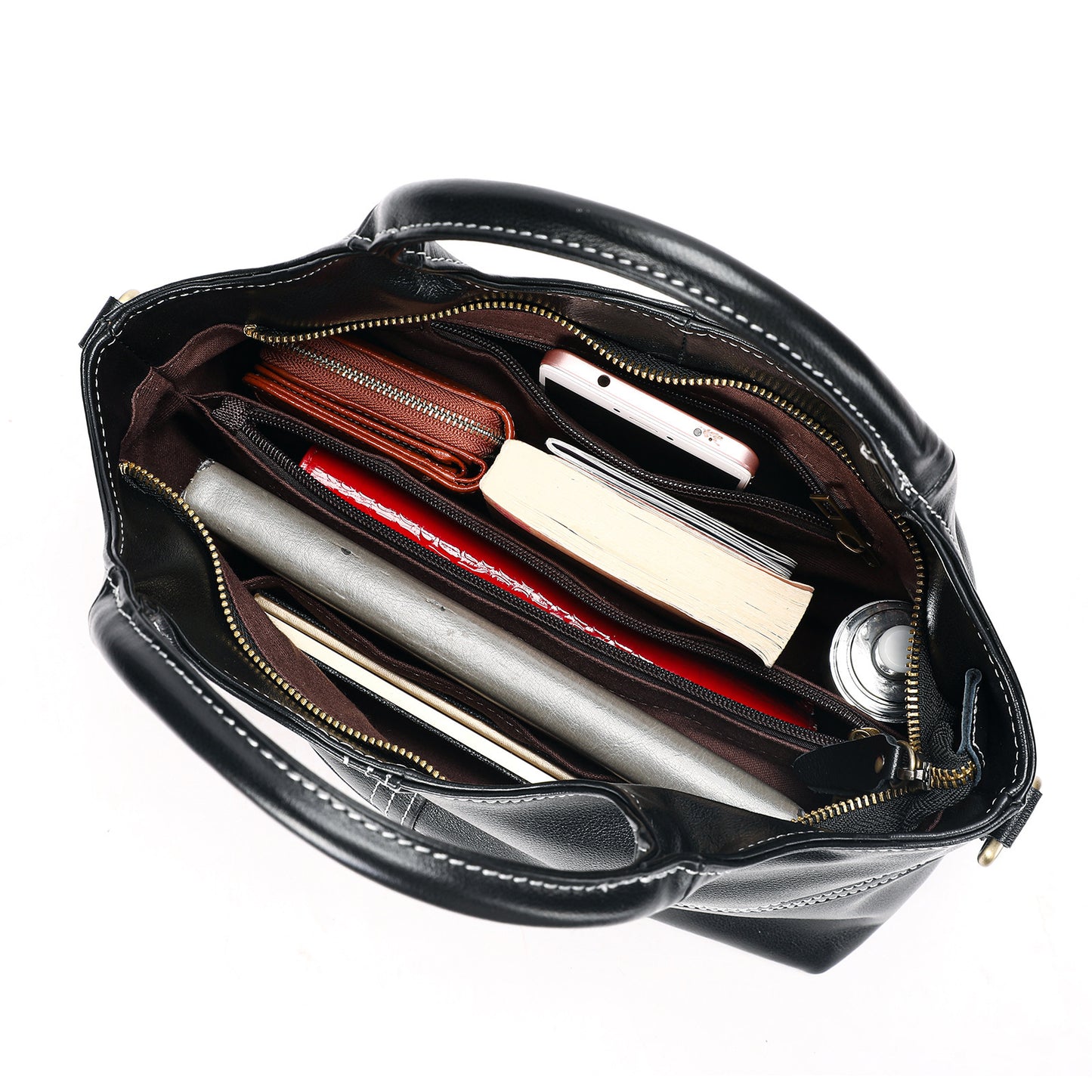 Vireous First Layer Cowhide Handbag, Real Leather Medium-Capacity Crossbody Bag