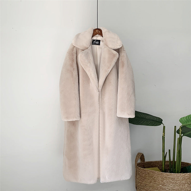 Vireous Thick Long Fur Coat, Faux Fur Rabbit Mink Soft Coat