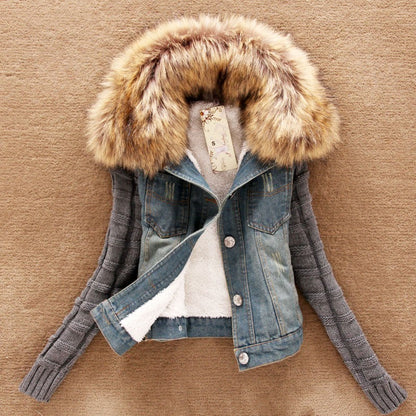 Women's Cowboy Jacket, Large Fur Collar Hooded Fashion Jacket