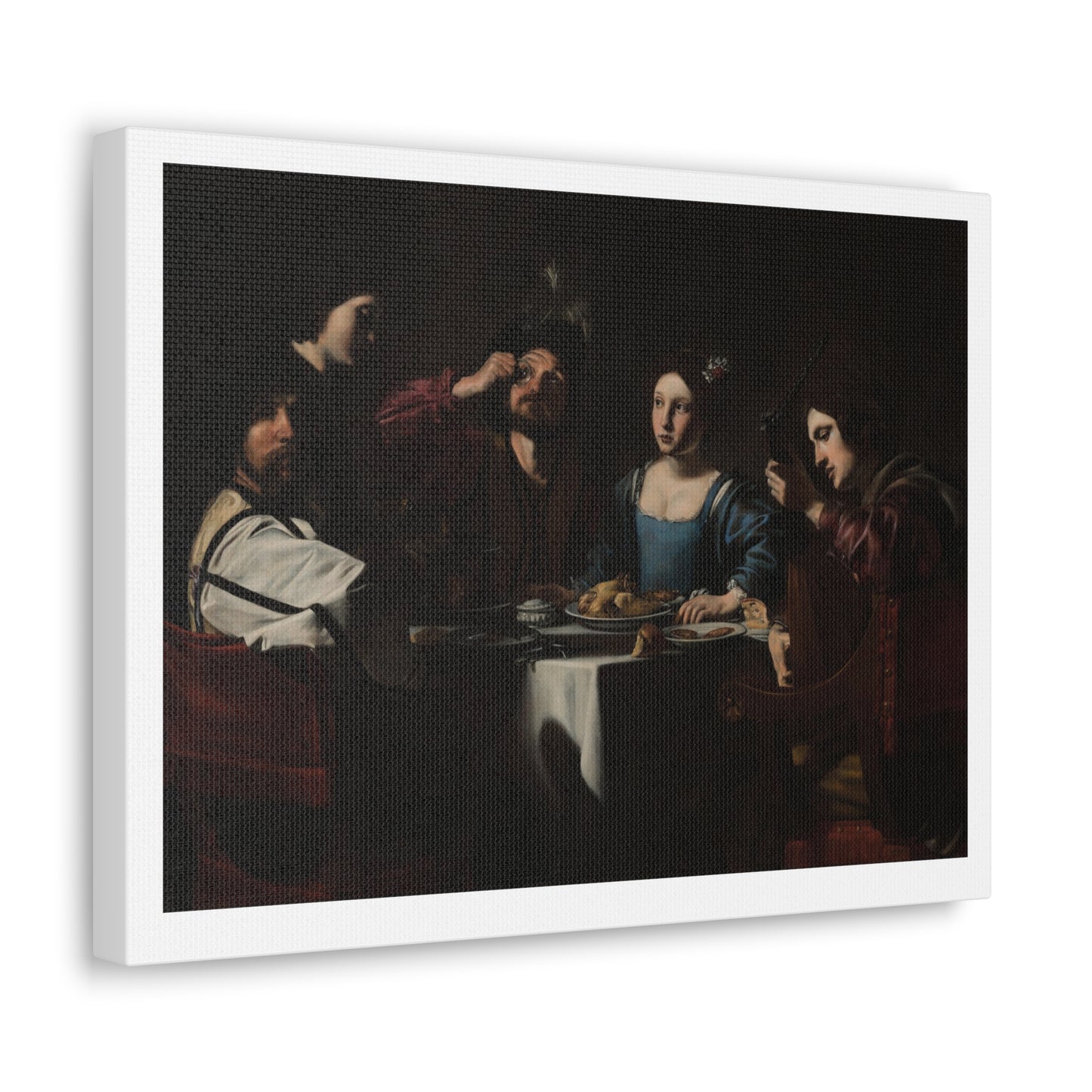 Banquet Scene with a Lute Player (1625) by Nicolas Tournier, from the Original on Satin Canvas