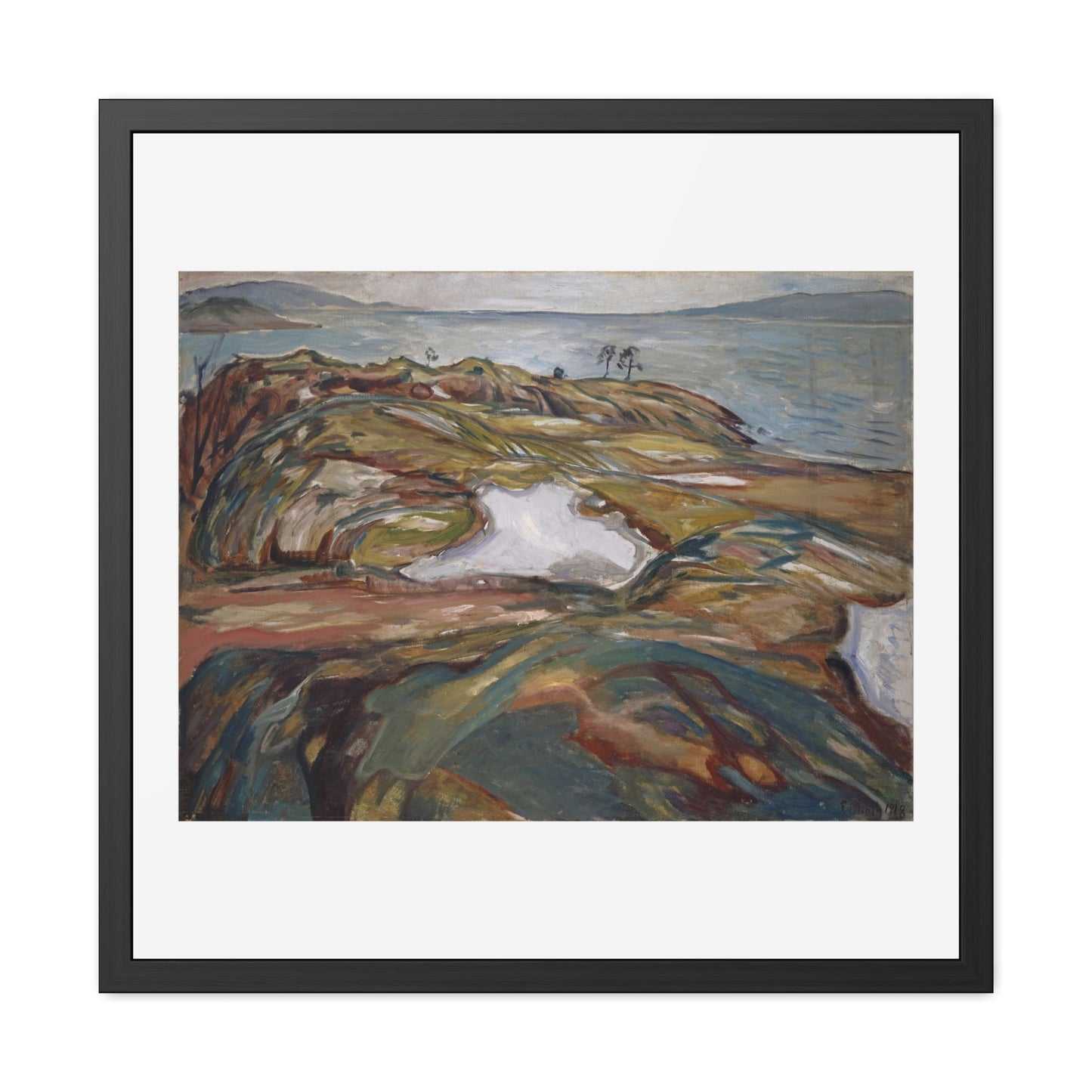 Coastal Landscape (1918) by Edvard Munch Reproduction of the Famous Painting from the Original, Wooden Framed Print