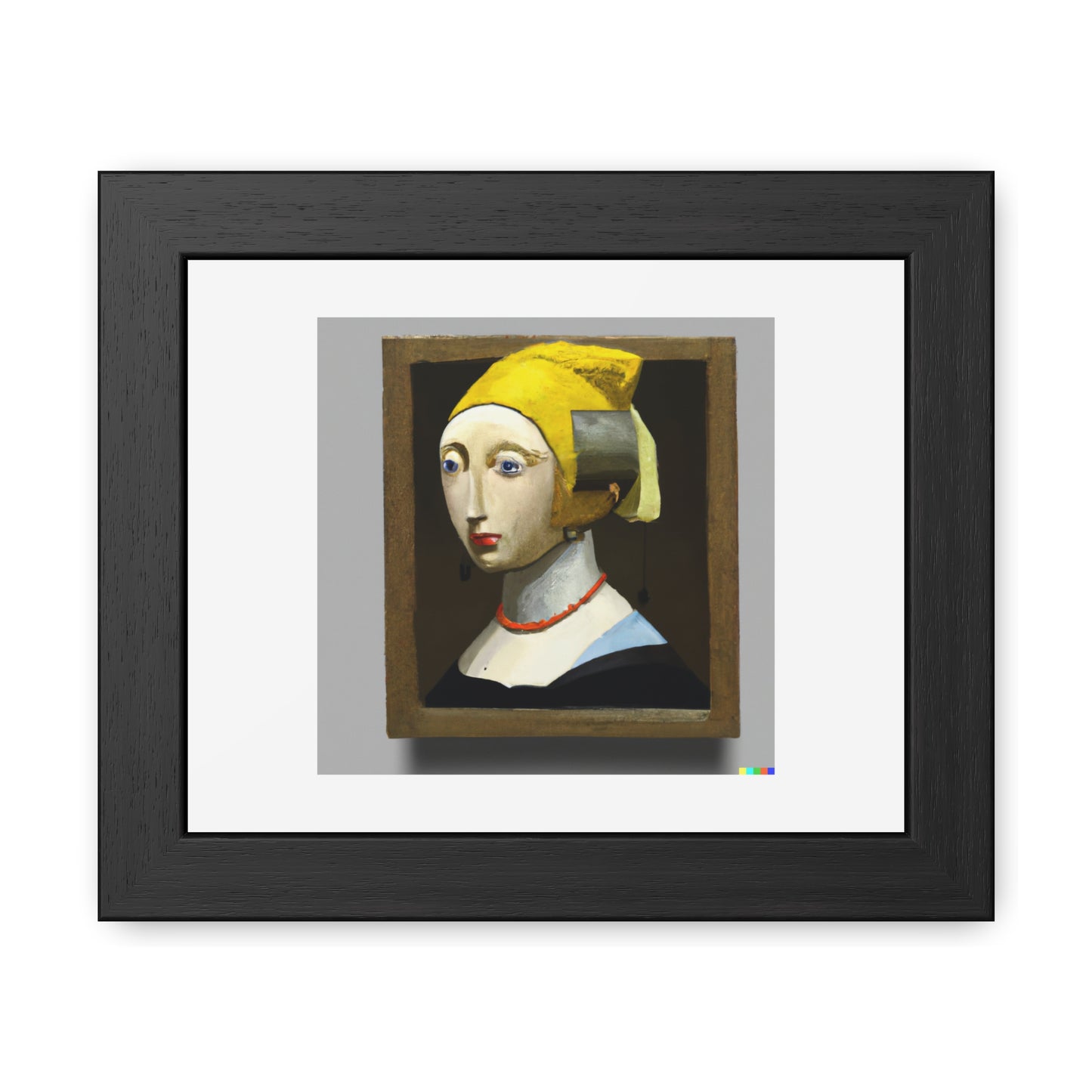 Robot With A Pearl Earring In The Style Of Johannes Vermeer 'Designed by AI' Wooden Framed Print