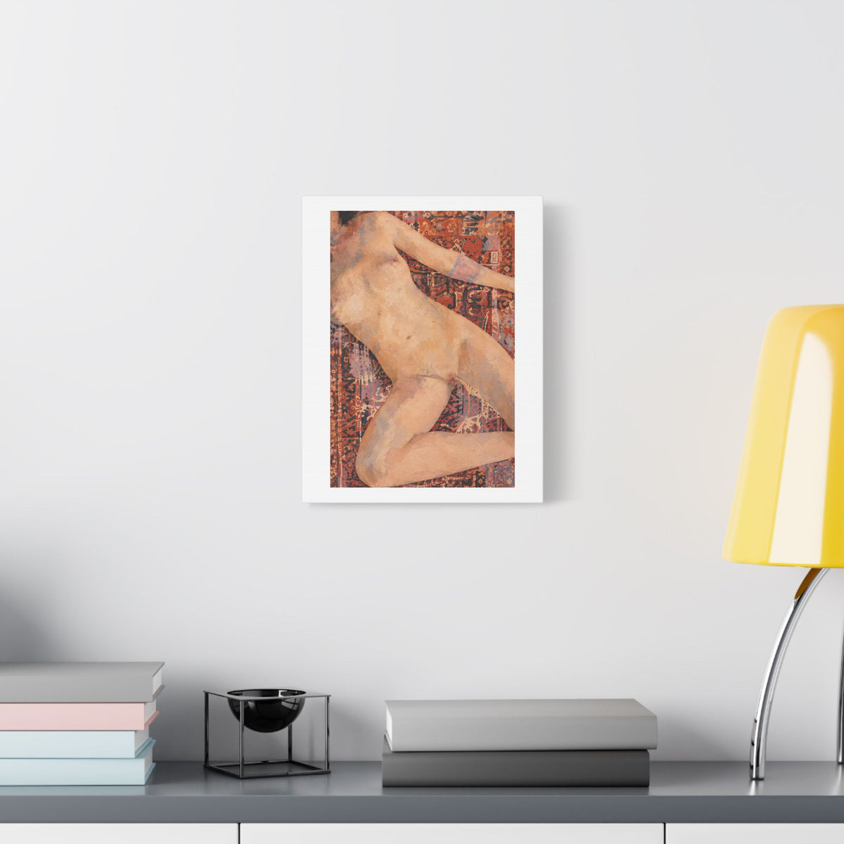 Textured Reclining Figure on Persian Rug, Art Print on Satin Canvas, Stretched
