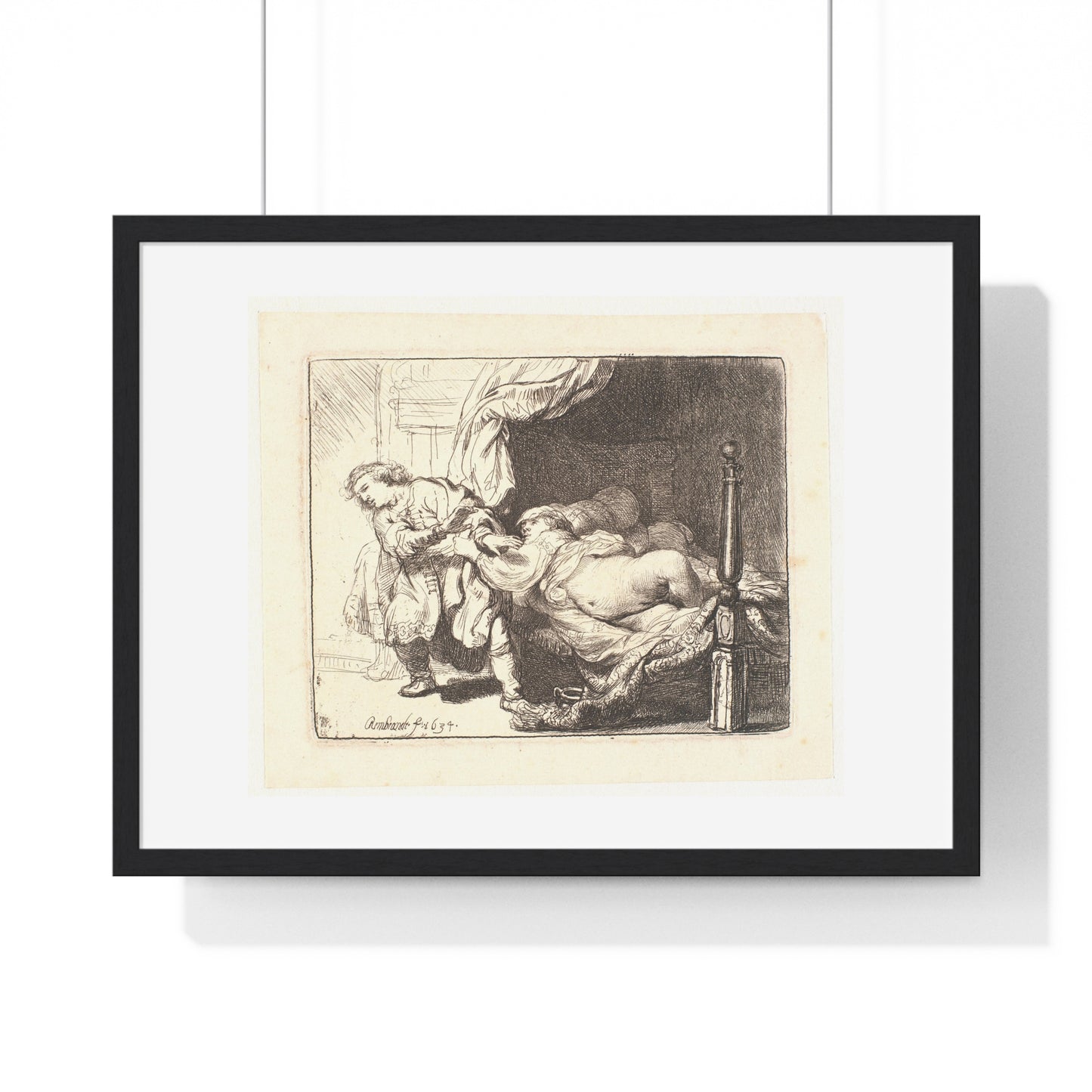 Joseph and Potiphar's Wife (1634) by Rembrandt van Rijn, from the Original, Framed Art Print