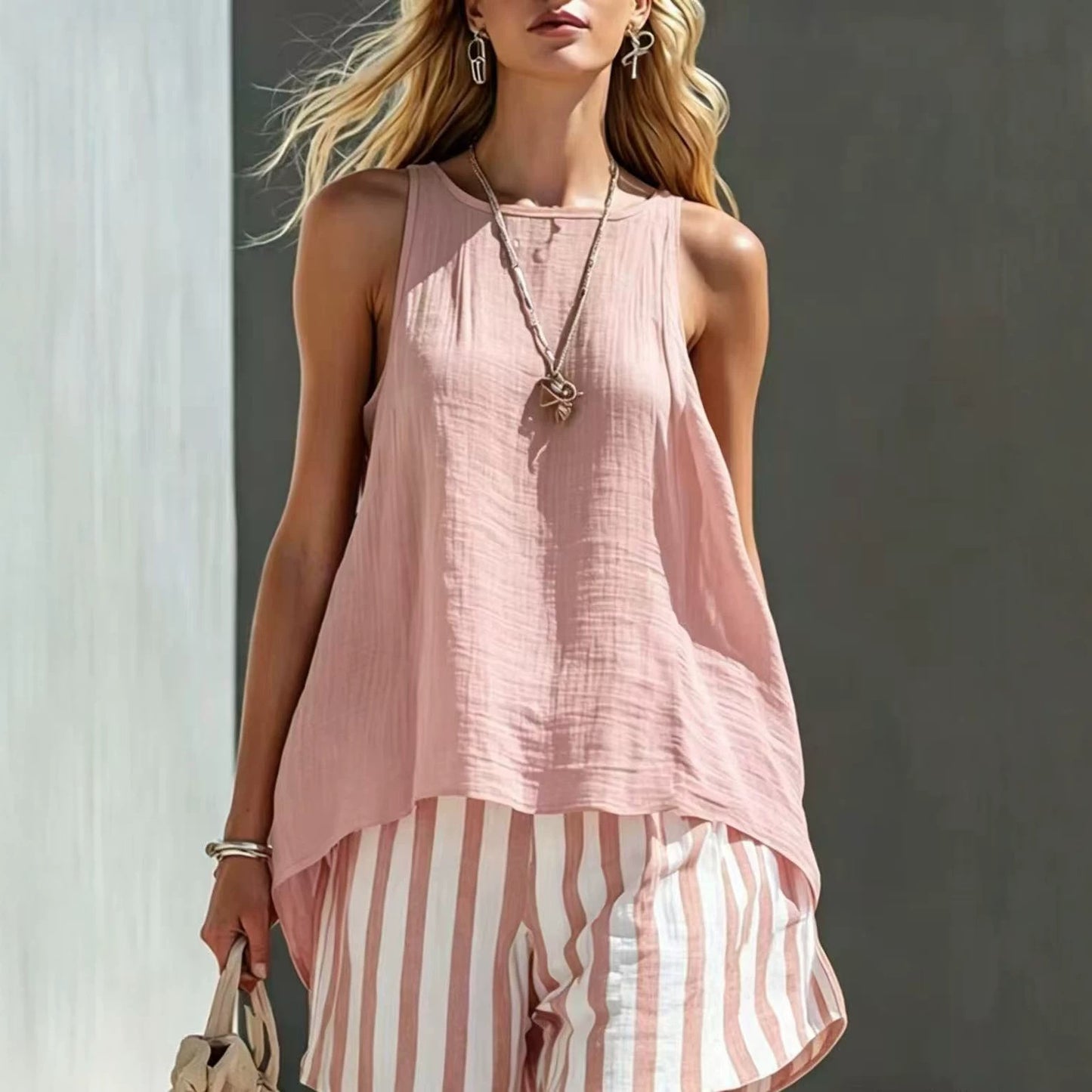 Vireous Linen Sleeveless Summer Shirt, Womens Loose-Fitting Button-Up Top