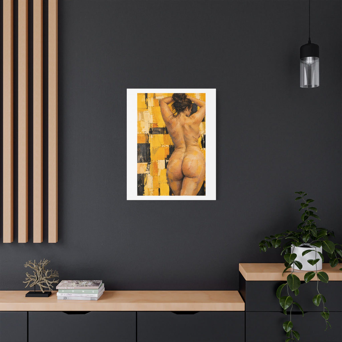 Golden Impasto Figure in Abstract Light, Art Print on Satin Canvas, Stretched
