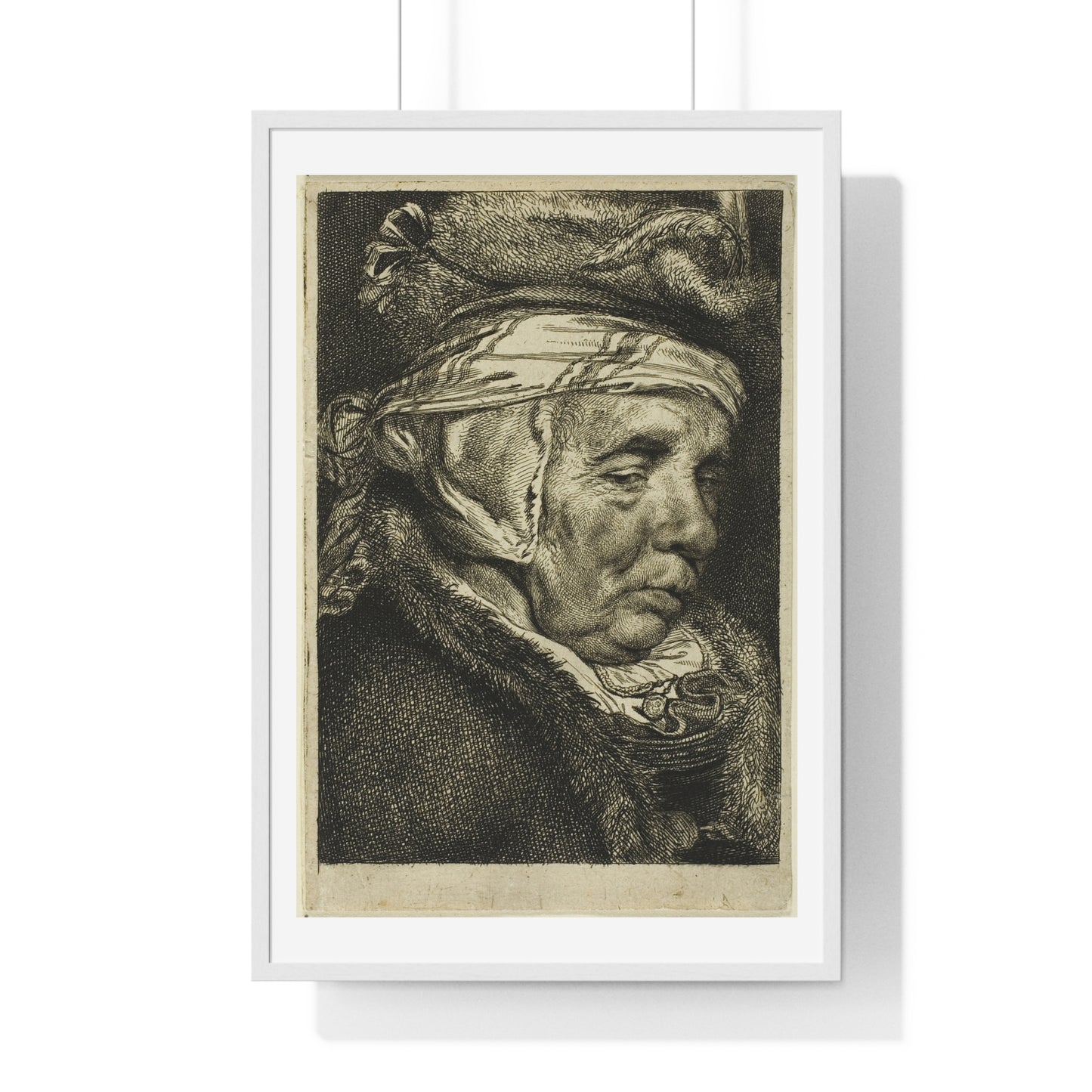 Head of an Old Woman (So-Called Portrait of Visscher's Mother) by Cornelis Visscher, from the Original, Framed Print