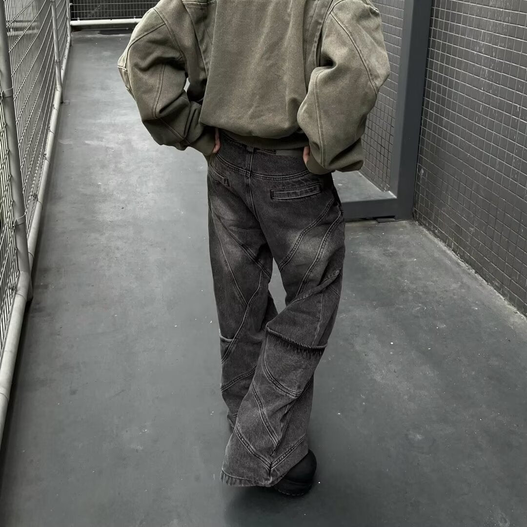 Men's Very Wide Leg Workwear-Style Multi-Pocket Denim Fashion Overalls