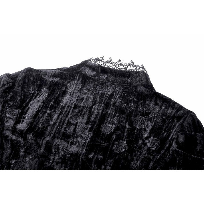 Dark in Love Fleur Gothic Rose-Embossed Velvet Long-Sleeve Top