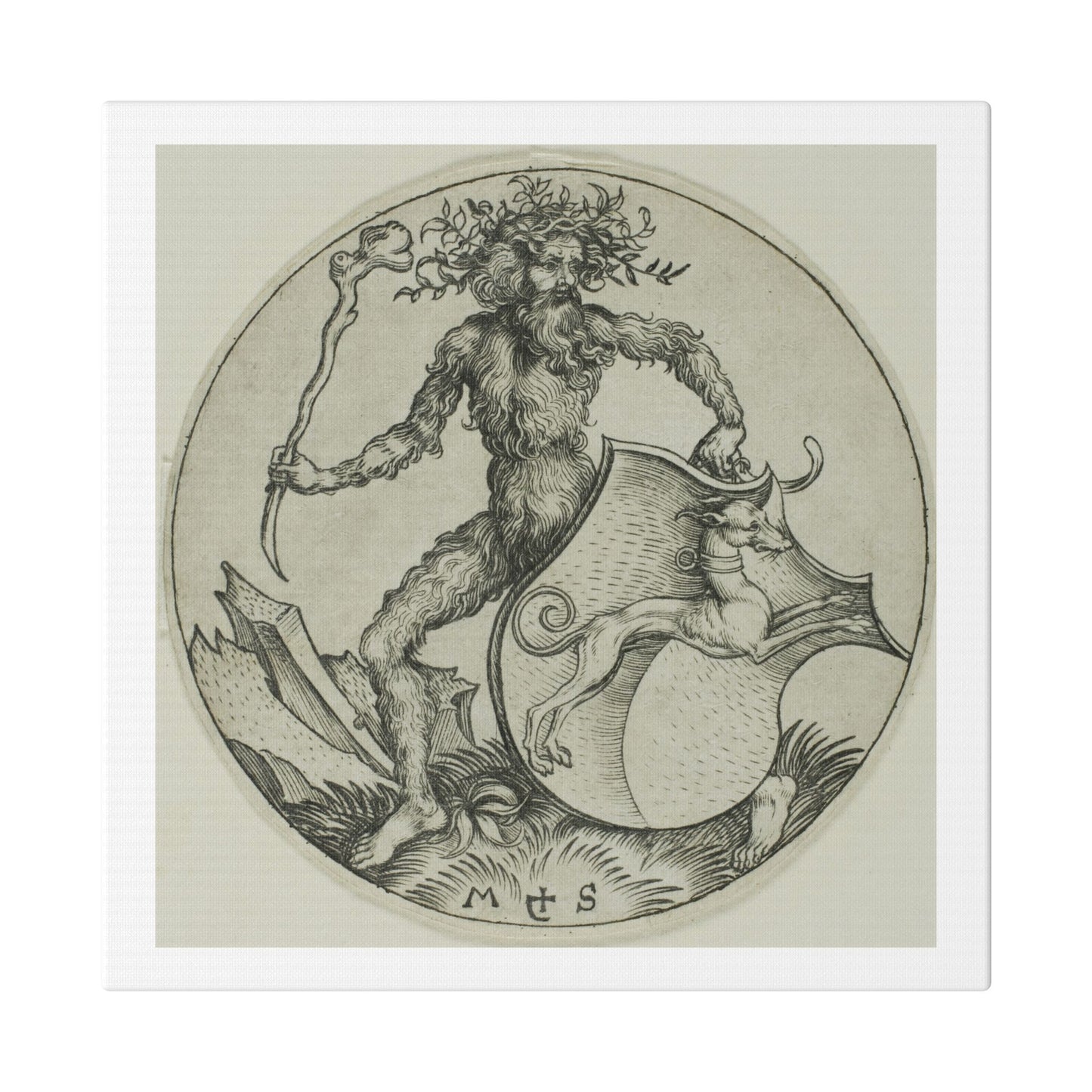 Shield with a Greyhound, Held by a Wild Man (1470–1491) by Martin Schongauer, from the Original, Canvas Print