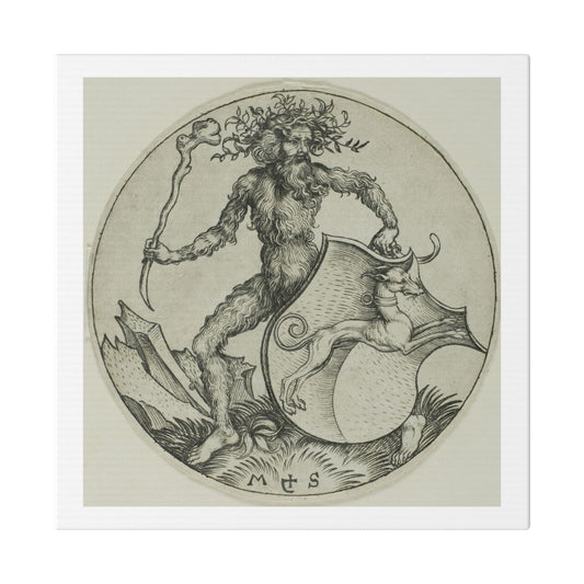 Shield with a Greyhound, Held by a Wild Man (1470–1491) by Martin Schongauer, from the Original, Canvas Print