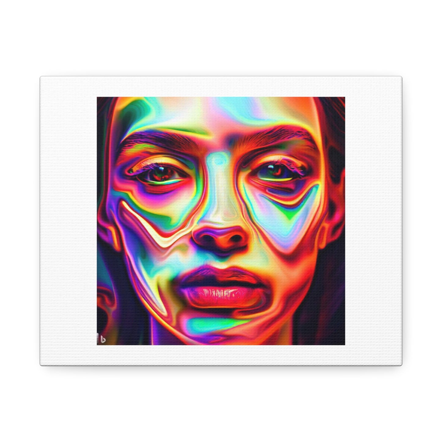 Girl's Face Transformed Into a Psychedelic and Colourful Image 'Designed by AI' Art Print on Canvas