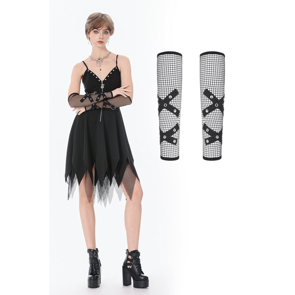 Dark In Love Punk Mesh Hollow Chain-Decor Gloves
