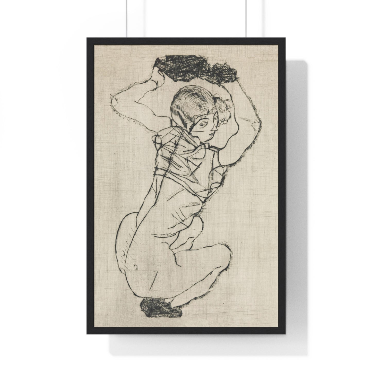 Squatting Woman (1914) by Egon Schiele from the Original, Framed Art Print