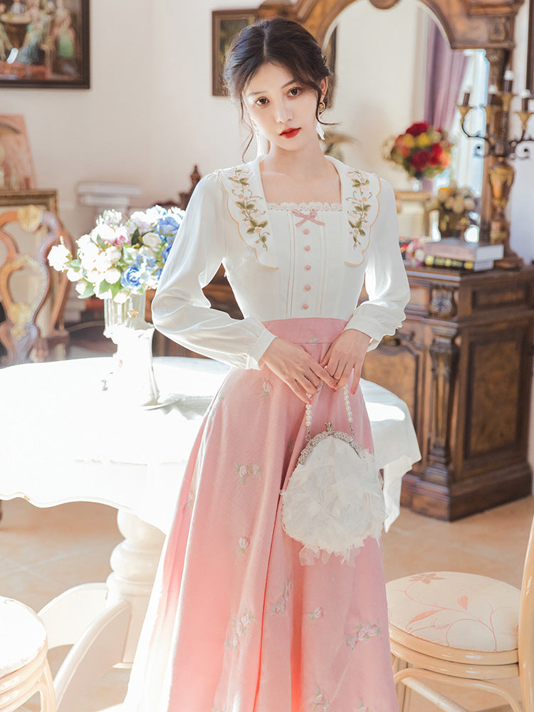 Vireous Retro French Romantic Pastoral-Style Dress