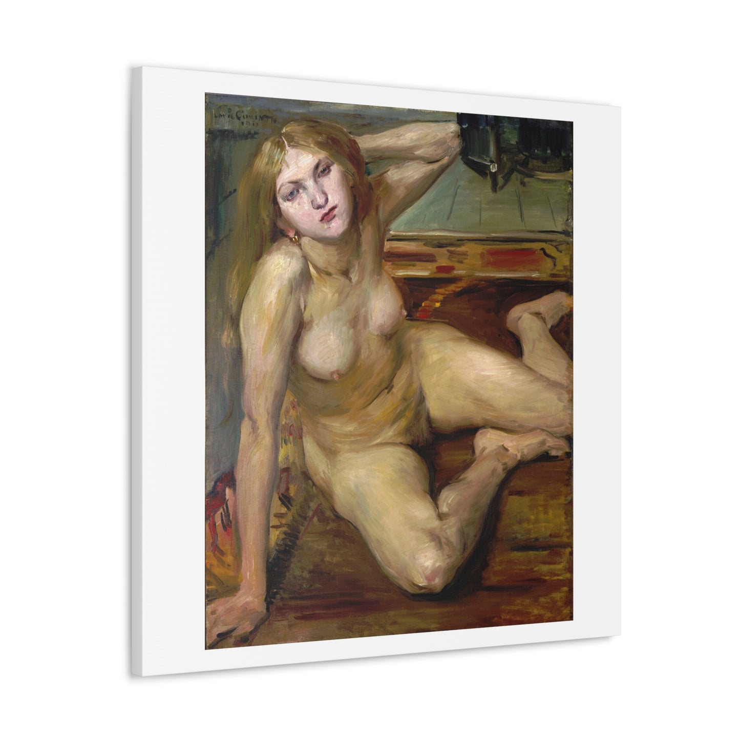 Nude Girl on a Rug (1912) by Lovis Corinth, Art Print from the Original on Canvas