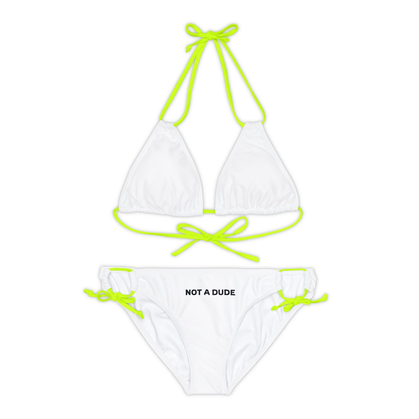 'Not a Dude' Women's Printed White Strappy Bikini Set