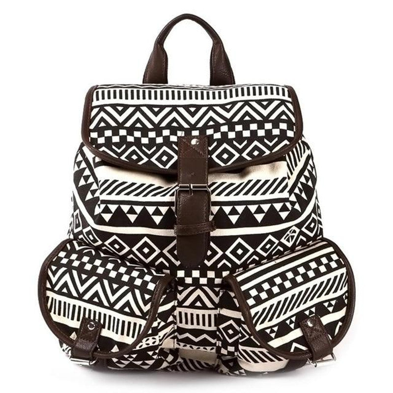 Canvas Aztec Geometric Print Backpack