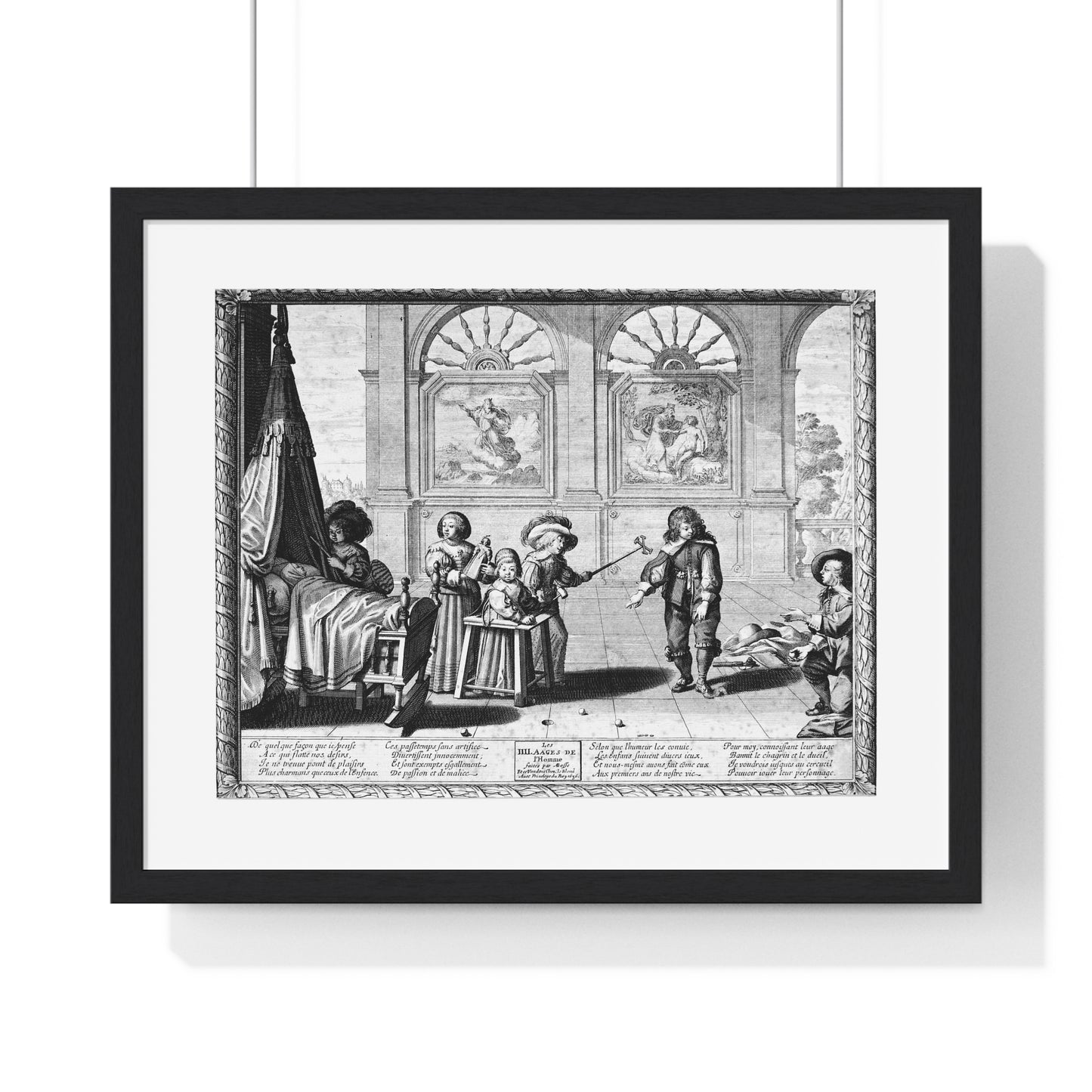 Children Playing with Toys, in the Background are Paintings of the Creation and the Creation of Adam, by Abraham Bosse (1636) Framed Print