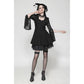 Dark in Love Luca Black Hollow Lace Gemstone-Button Adjustable Waist Dress