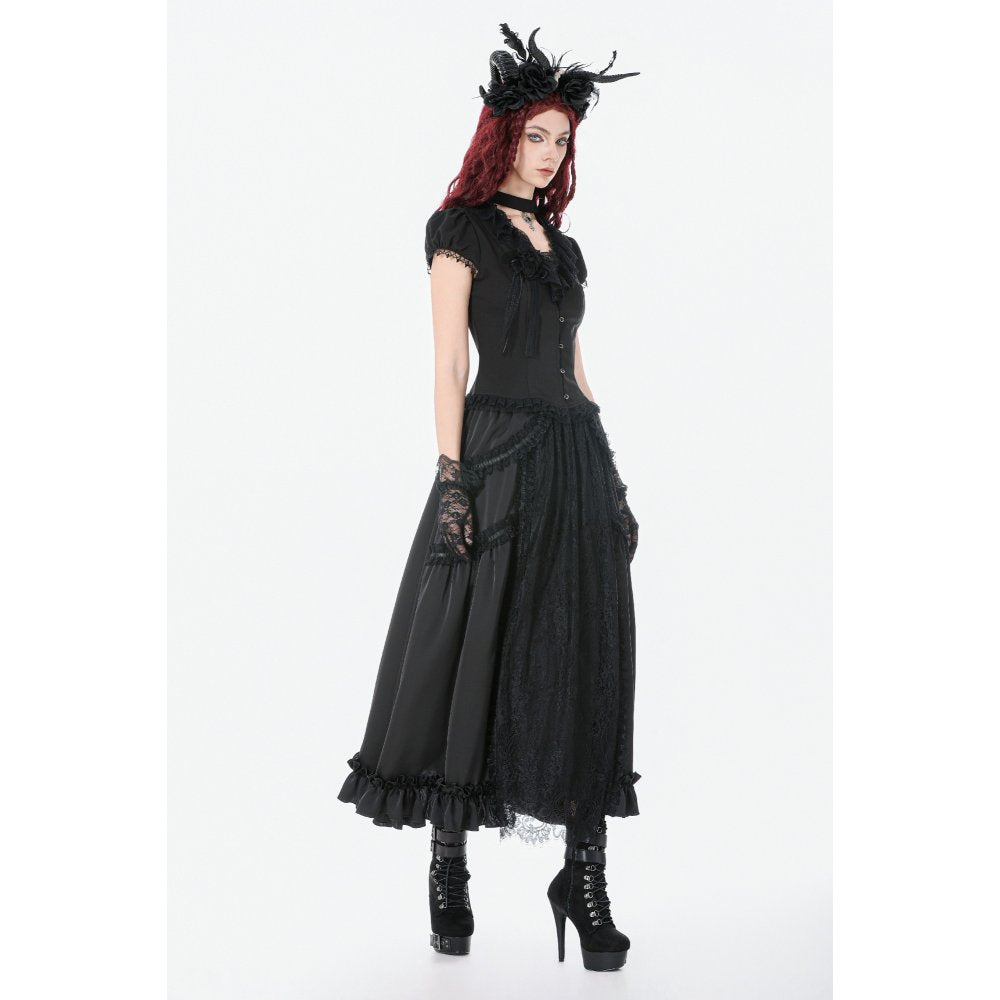 Dark in Love Courtly Cross Gem Pendant Gothic Blouse