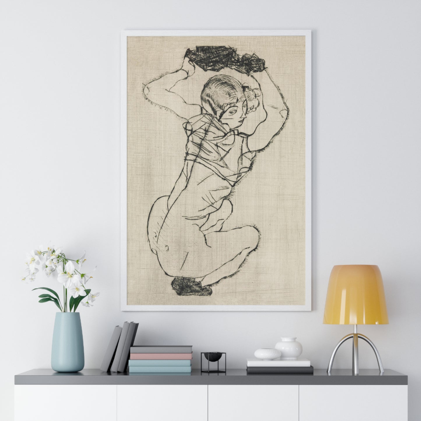 Squatting Woman (1914) by Egon Schiele from the Original, Framed Art Print