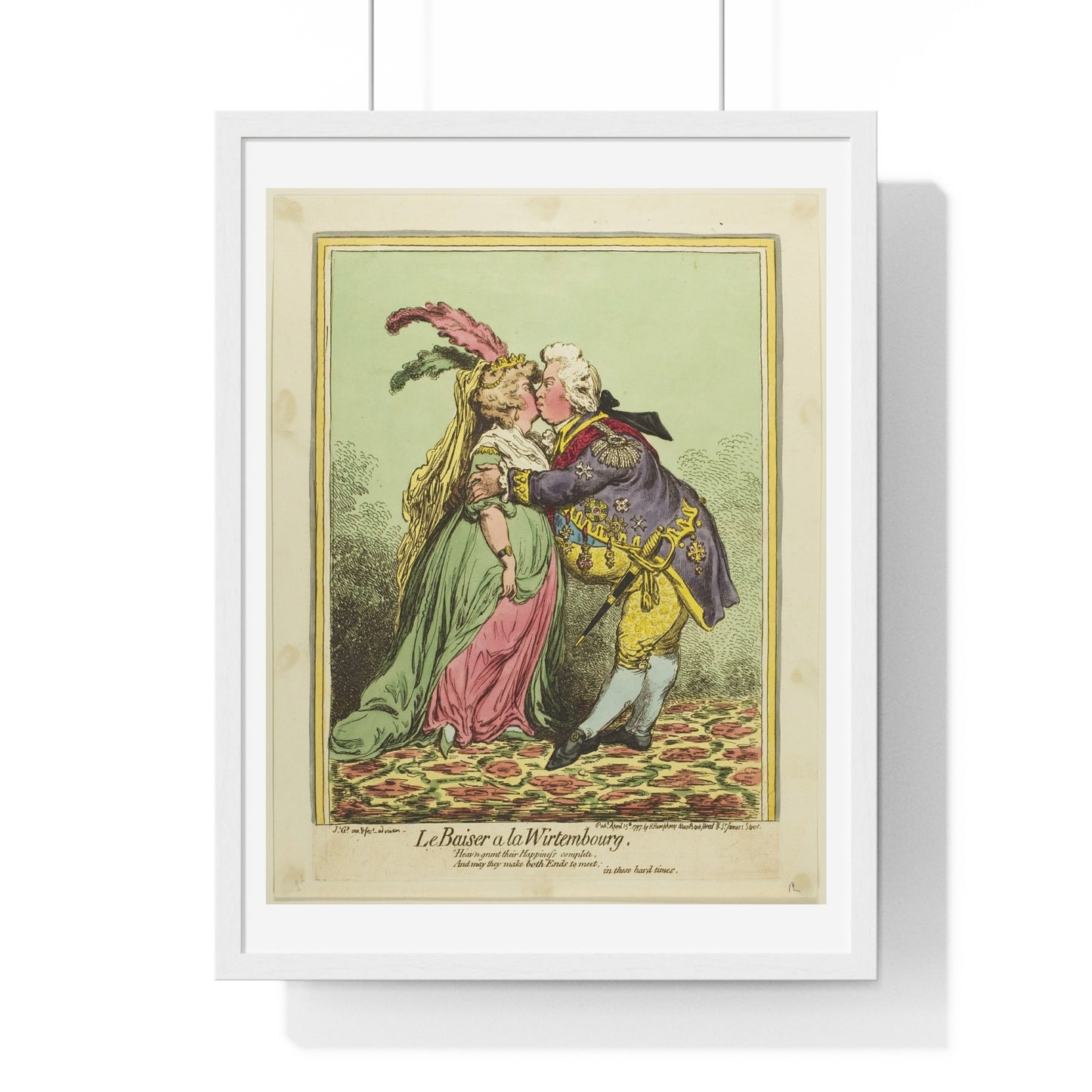 The Kiss at Würtemberg (1797) by James Gillray, from the Original, Framed Art Print