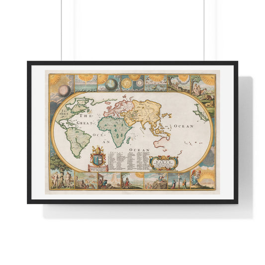 Map of all the Earth after the Flood (1671) by Joseph Moxon, from the Original, Framed Art Print