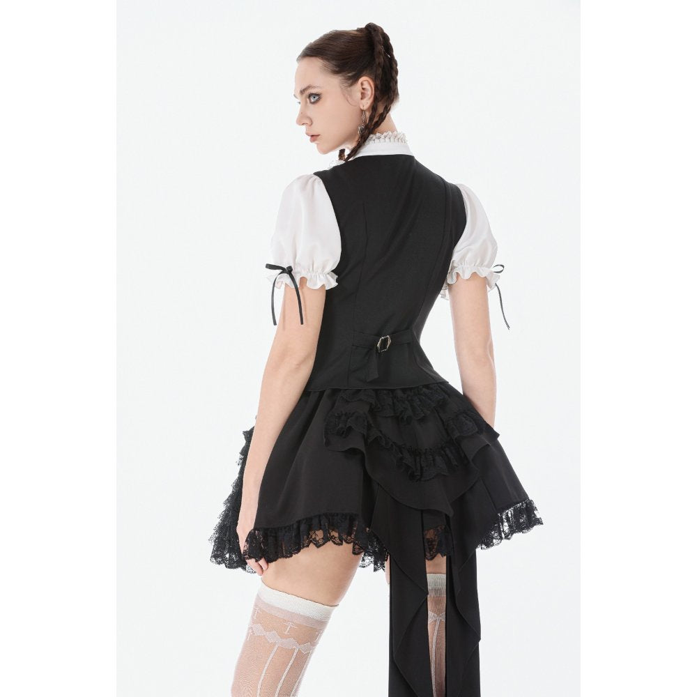 Dark in Love Court-Style Black and White Lace Blouse