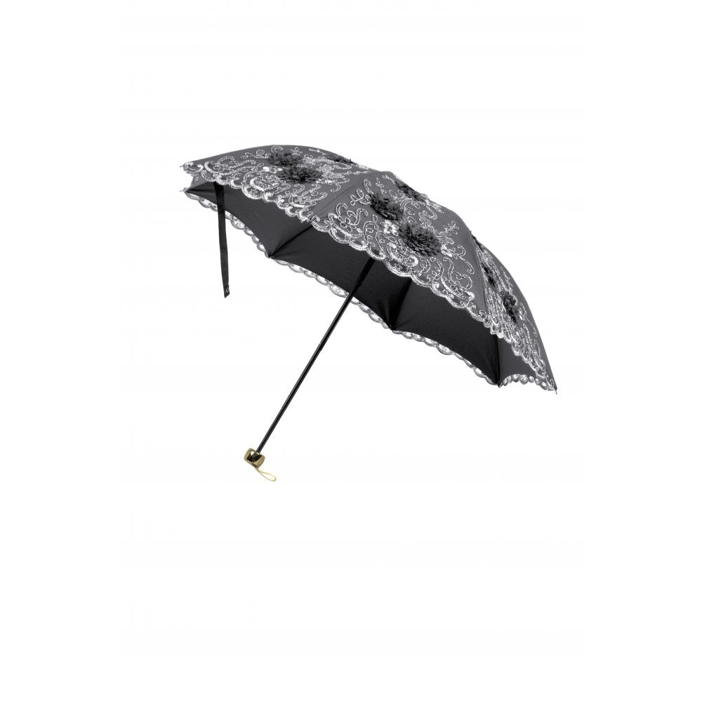 Dark in Love Belladonna Embroidered Folding Parasol in Black