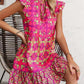 Vireous Pink Print Sleeveless Summer Sun Dress, Straight Tie-Up Dress