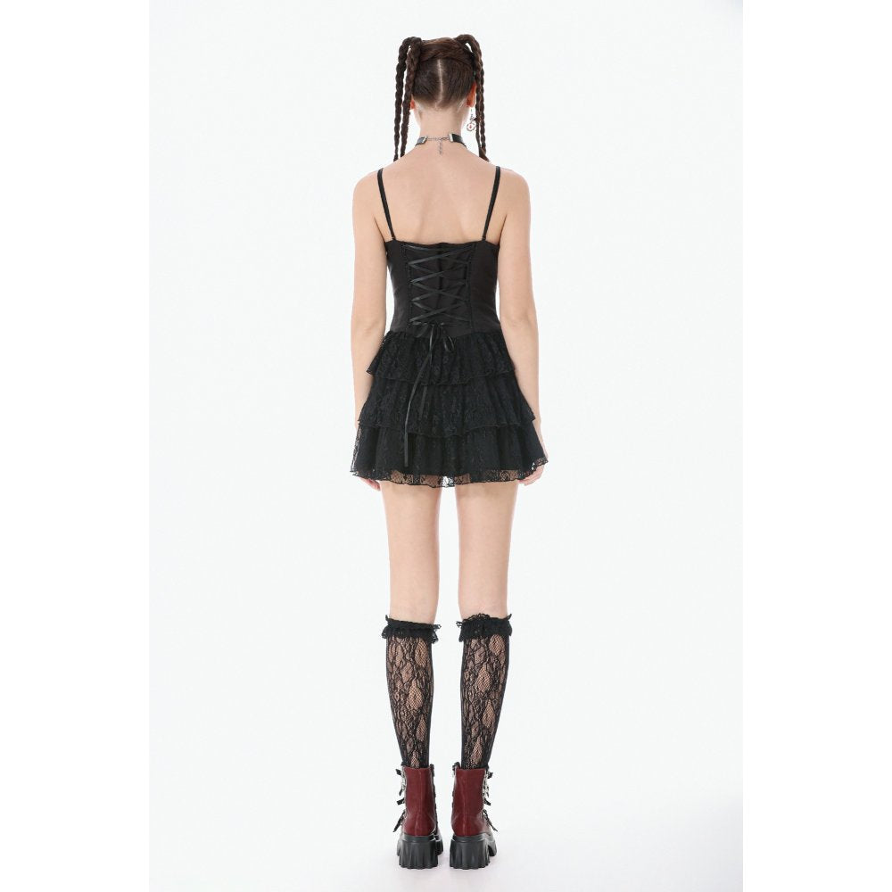 Dark in Love Crimson Shadow Layered-Lace Cake Dress